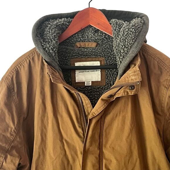 American Eagle Sherpa Lined Hooded Workwear Jacket Chore Coat Mens XL Brown - Picture 3 of 14